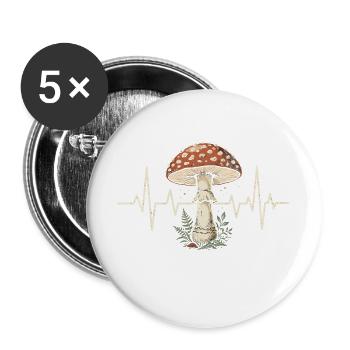 Fliegenpilz Herzschlag Pilzesammeln Wald T-Shirt - Buttons groß 56 mm (5er Pack) - Weiß - Vorne