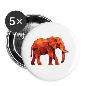 Poly Stil Elefant - Buttons groß 56 mm (5er Pack) - Weiß - Vorne
