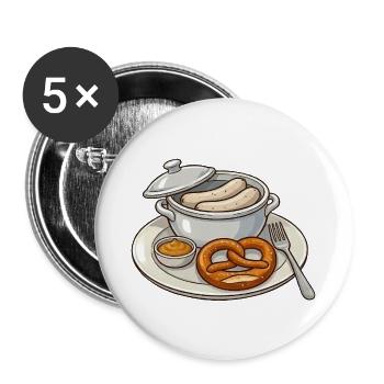 Deftige bayerische Brotzeit - Buttons groß 56 mm (5er Pack) - Weiß - Vorne