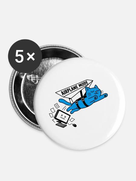 Burnout-Computer-Katzen-Flugzeugmodus - Buttons groß 56 mm (5er Pack) - Weiß