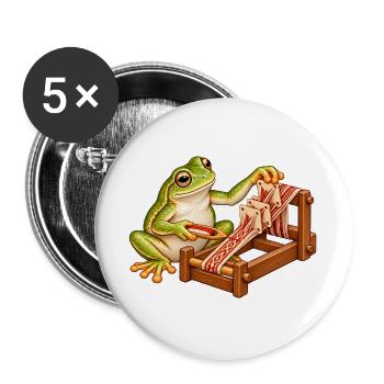 Frosch webt mit Brettchen - Buttons groß 56 mm (5er Pack) - Weiß - Vorne