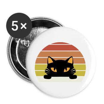 Katze Retro - Buttons groß 56 mm (5er Pack) - Weiß - Vorne