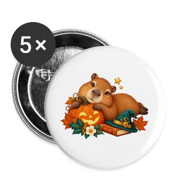Capybara Halloween Kürbis Verspielter Stil - Buttons groß 56 mm (5er Pack) - Weiß - Vorne