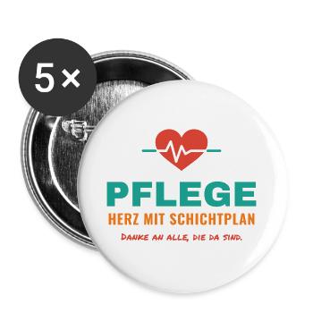 Pflege – Herz mit Schichtplan - Buttons groß 56 mm (5er Pack) - Weiß - Vorne