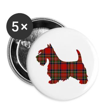 Tartan Scottie Hund | Pyrenäen-Linienlabor - Buttons groß 56 mm (5er Pack) - Weiß - Vorne