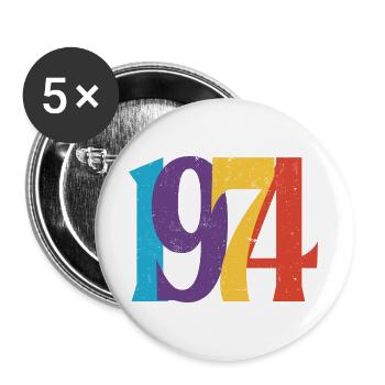 Geboren 1974 Geburtstagsgeschenk Geburtstag 74 - Buttons groß 56 mm (5er Pack) - Weiß - Vorne