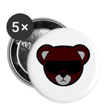 Rotbrauner Bär mit Sonnenbrille - Buttons groß 56 mm (5er Pack) - Weiß - Vorne