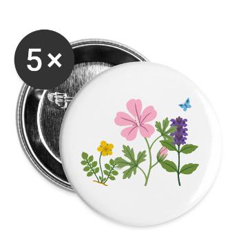 Blumen botanisch Garten Zeichnung Blumenliebhaber - Buttons groß 56 mm (5er Pack) - Weiß - Vorne
