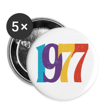 Geboren 1977 Geburtstagsgeschenk Geburtstag 77 - Buttons groß 56 mm (5er Pack) - Weiß - Vorne