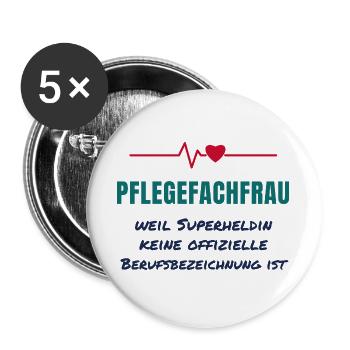 Pflegefachfrau – Superheldin Pflege Spruch - Buttons groß 56 mm (5er Pack) - Weiß - Vorne