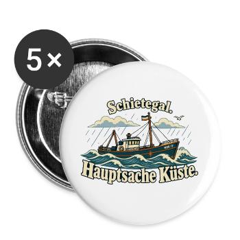 Schietegal Hauptsache Küste Fischkopp - Buttons groß 56 mm (5er Pack) - Weiß - Vorne