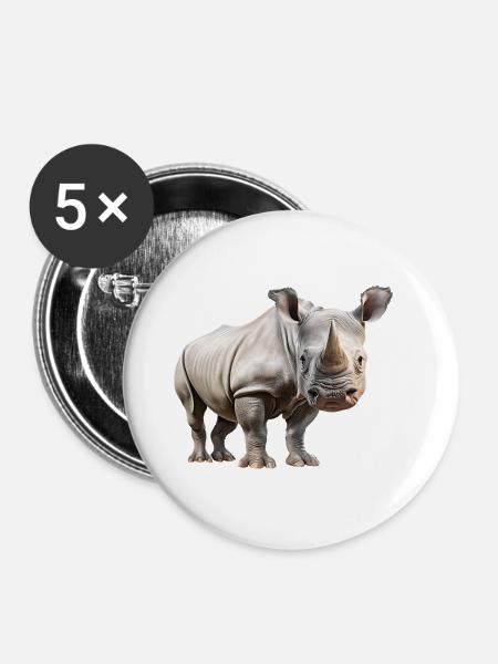Nashorn - Buttons groß 56 mm (5er Pack) - Weiß