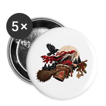 Weihnachts-Baba-Jaga-Design der fliegenden slawischen Hexe - Buttons groß 56 mm (5er Pack) - Weiß - Vorne