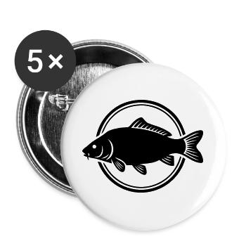 Karpfen Fisch Kreis Logo - Buttons groß 56 mm (5er Pack) - Weiß - Vorne
