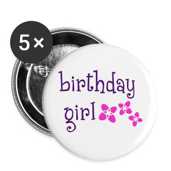 "Birthday Girl" - Buttons groß 56 mm (5er Pack) - Weiß - Vorne