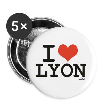 i love Lyon - couleurs personnalisables - Lot de 5 grands badges (56 mm) - blanc - Devant