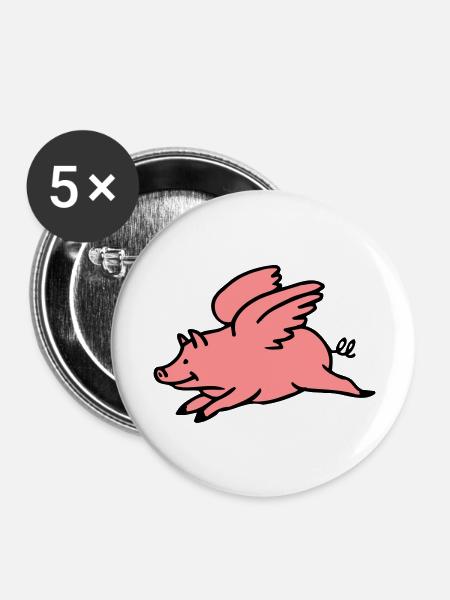 Flying Pig - Buttons large 2.2''/56 mm (5-pack) - white