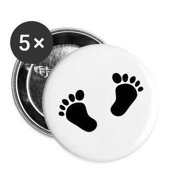 Zwei Babyfüße 2 Baby Füße Fußabdrücke Kind Süß - Buttons groß 56 mm (5er Pack) - Weiß - Vorne