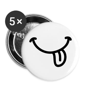 Smiley Grinsen Zunge - Line - Buttons groß 56 mm (5er Pack) - Weiß - Vorne