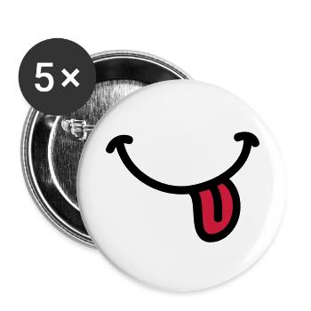 Smiley Grinsen Zunge - Buttons groß 56 mm (5er Pack) - Weiß - Vorne