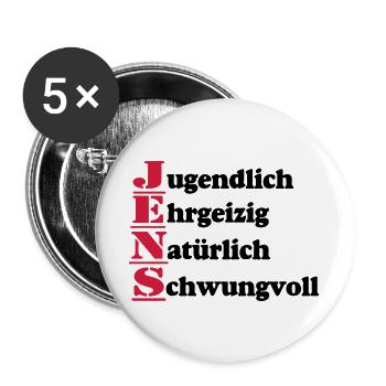 Jens , Vorname,Namensschild,Name,Fun Shirt (25) - Buttons groß 56 mm (5er Pack) - Weiß - Vorne