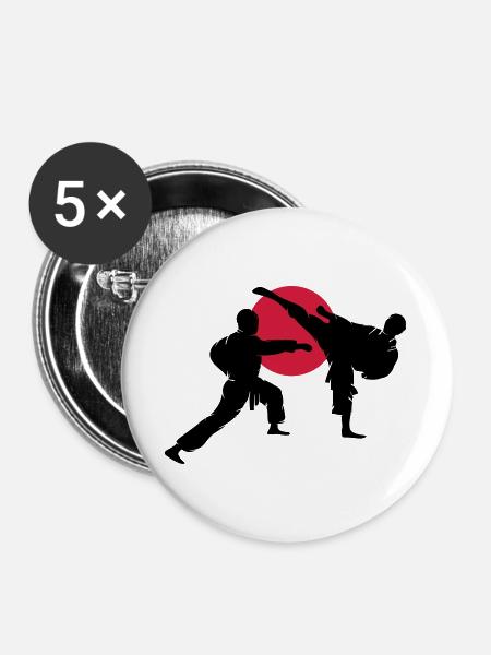 zwei Karatekämpfer - Buttons groß 56 mm (5er Pack) - Weiß