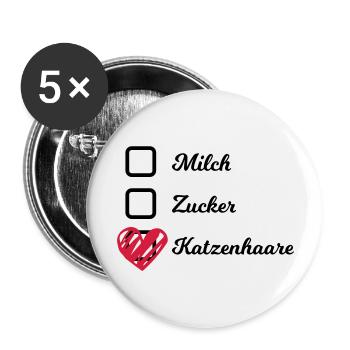 Mlich Zucker Katzenhaare Kaffee Becher Kater - Buttons groß 56 mm (5er Pack) - Weiß - Vorne
