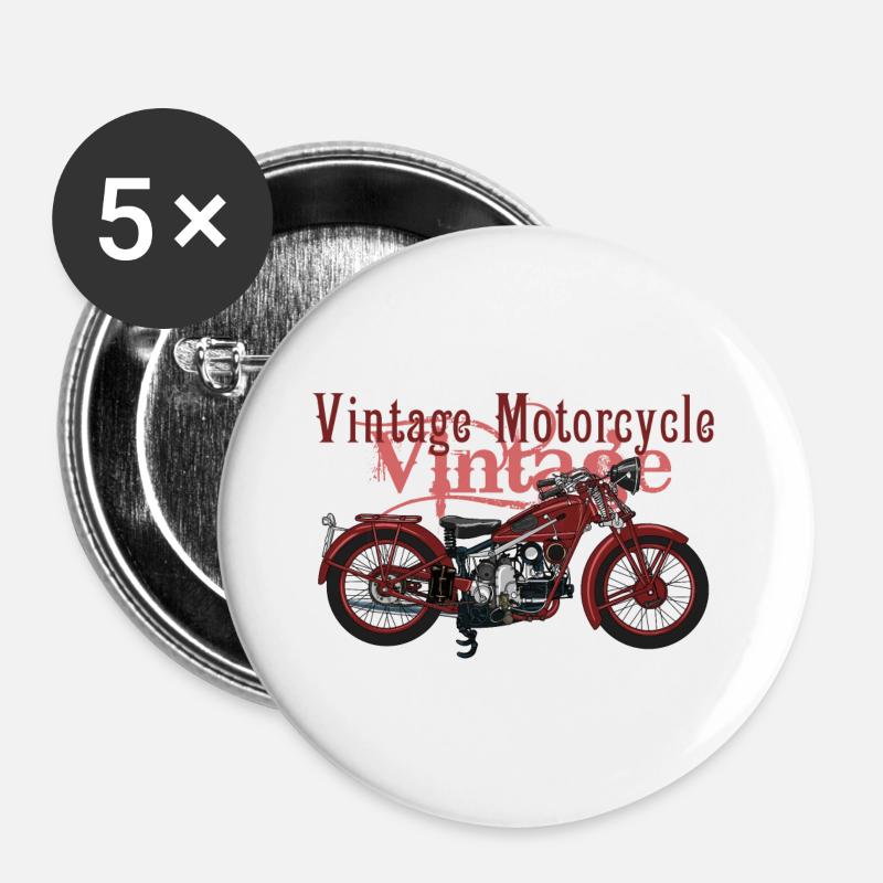 Retro motorcycle - Buttons large 2.2''/56 mm (5-pack) - white