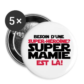 super mamie est là - Lot de 5 grands badges (56 mm) - blanc - Devant