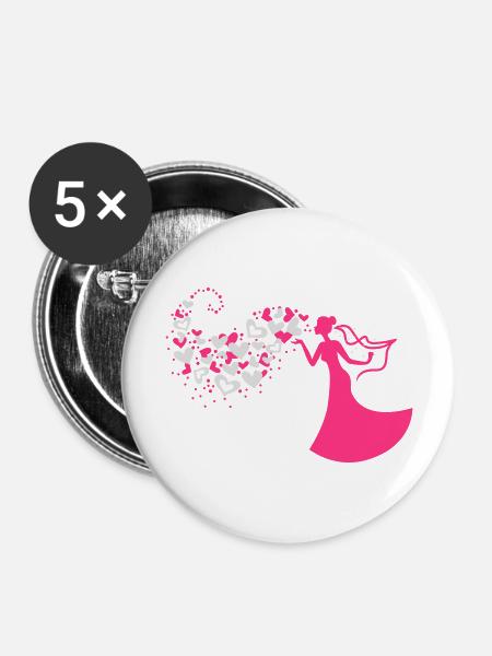Braut mit Herzwolke - Buttons groß 56 mm (5er Pack) - Weiß