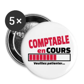comptable en cours - Lot de 5 grands badges (56 mm) - blanc - Devant