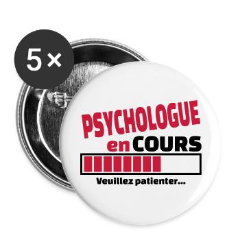 psychologue en cours - Lot de 5 grands badges (56 mm) - blanc - Devant