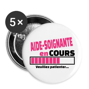 aide-soignante en cours - Lot de 5 grands badges (56 mm) - blanc - Devant