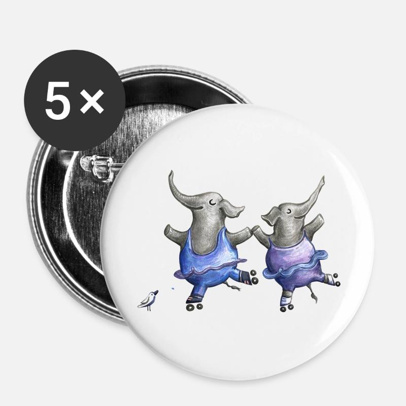 Roller skate elephant dance - Buttons large 2.2''/56 mm (5-pack) - white