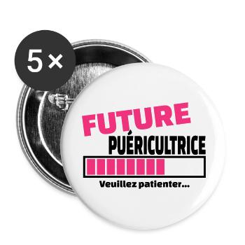 future puéricultrice - Lot de 5 grands badges (56 mm) - blanc - Devant