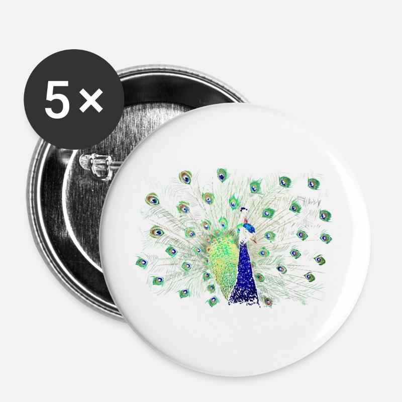Pfau - Buttons groß 56 mm (5er Pack) - Weiß