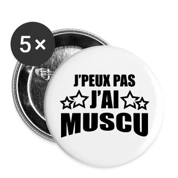 j'peux pas j'ai muscu - Lot de 5 grands badges (56 mm) - blanc - Devant