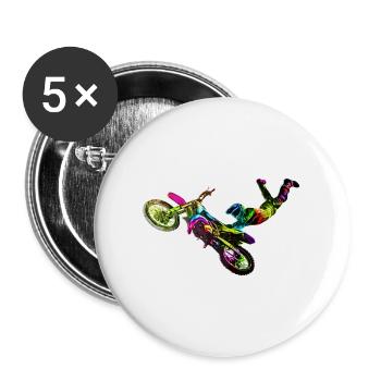 Farbiger Motocrosser - Buttons groß 56 mm (5er Pack) - Weiß - Vorne