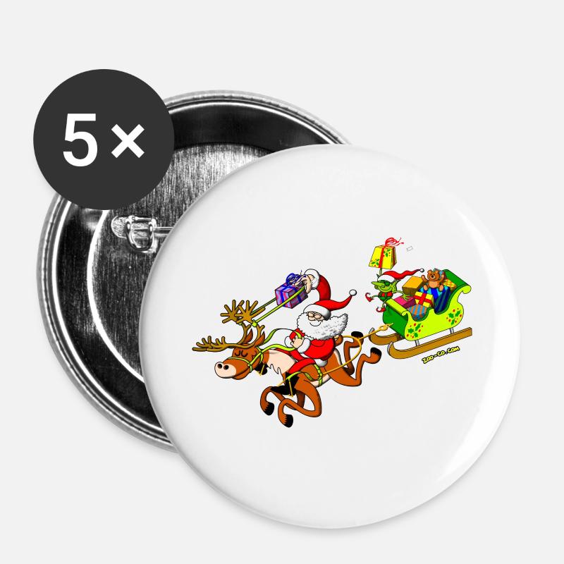 Santa's Gift Delivery with a Slingshot - Buttons large 2.2''/56 mm (5-pack) - white