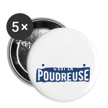 Drogue poudreuse cadeau - Lot de 5 grands badges (56 mm) - blanc - Devant