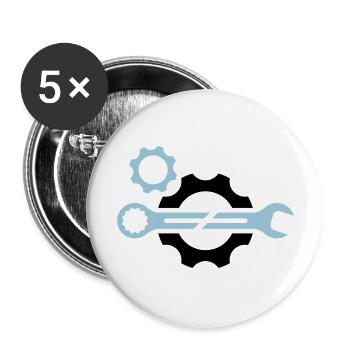 Maulschlüssel und Zahnrad - Buttons groß 56 mm (5er Pack) - Weiß - Vorne