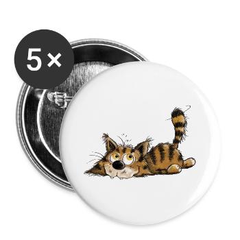Freche Kleine Black Tabby Katze - Buttons groß 56 mm (5er Pack) - Weiß - Vorne