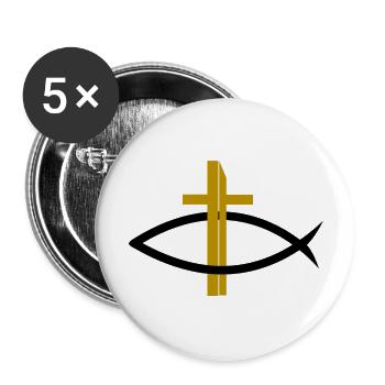 Itchys Christianity fish with golden cross - Buttons large 2.2''/56 mm (5-pack) - white - Front