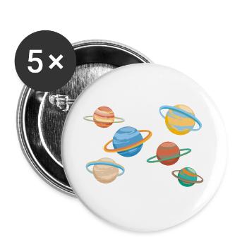 Saturn Planeten - Buttons groß 56 mm (5er Pack) - Weiß - Vorne