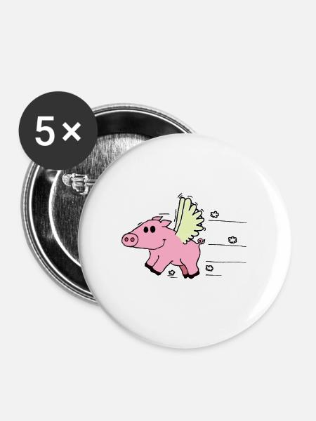 Flying Pig - Buttons groß 56 mm (5er Pack) - Weiß