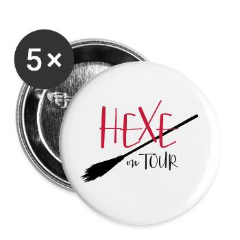 Hexe on tour - Party, Fasching, Halloween - Buttons groß 56 mm (5er Pack) - Weiß - Vorne