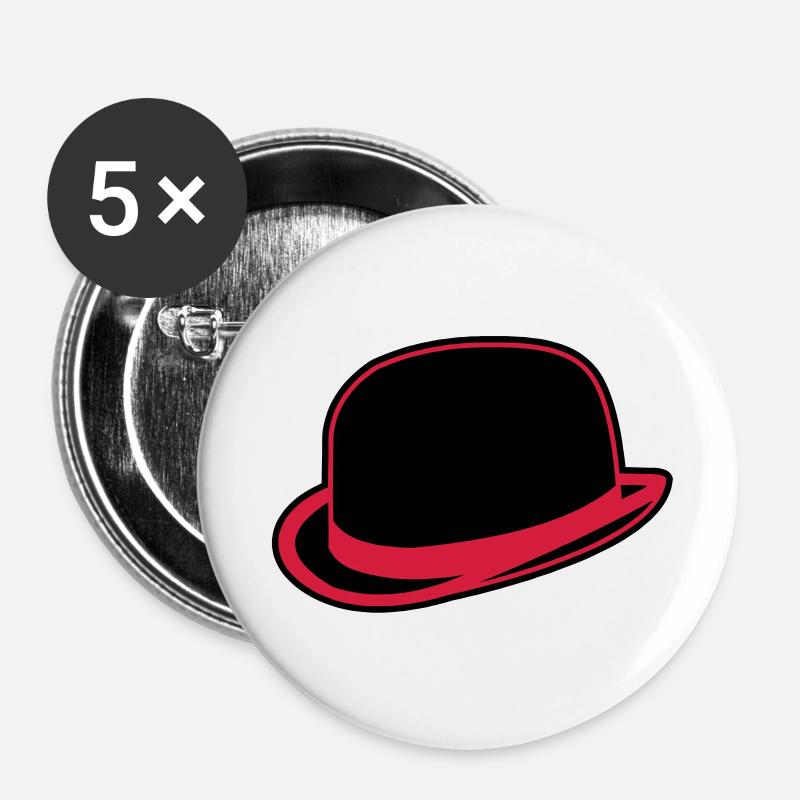 Horrorshow Orange Bowler Hat Melone Hut Clown Alex - Buttons groß 56 mm (5er Pack) - Weiß