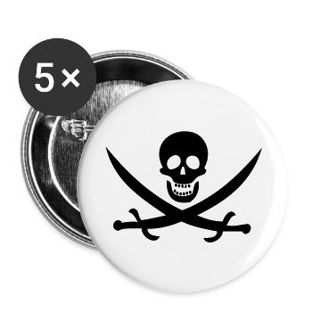 Pirat - Buttons groß 56 mm (5er Pack) - Weiß - Vorne