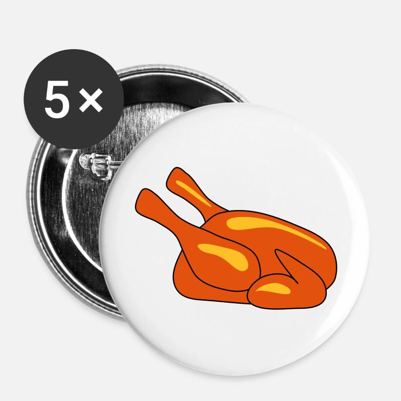 Hähnchen - Buttons groß 56 mm (5er Pack) - Weiß