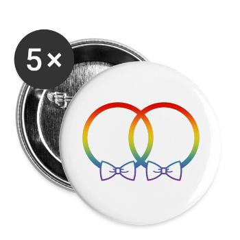 Alliances LGBT Mariage Enterrement de vie de garçon Couple Arc-en-ciel Noeud papillon - Lot de 5 grands badges (56 mm) - blanc - Devant